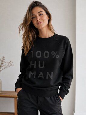 Everlane 100% Human Sweatshirt Black Crew Neck Graphic Unisex Sz S Minimalist